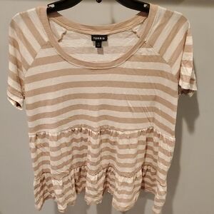 Torrid Beige Striped Short Sleeve Top